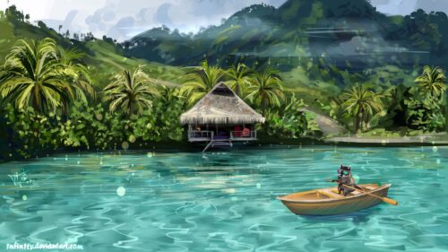 Raccoon, Boat, Water HD Wallpapers Free Download