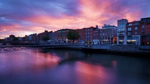 River, Buildings, Sunset HD Wallpapers Free Download