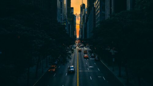 Road, Traffic, Skyscrapers HD Wallpapers Free Download