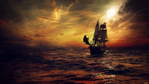 Ship, Sun, Sunset Wallpapers Free Download