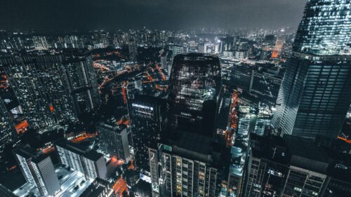 Skyscrapers, Night, Top View 4K Desktop Wallpapers Free Download