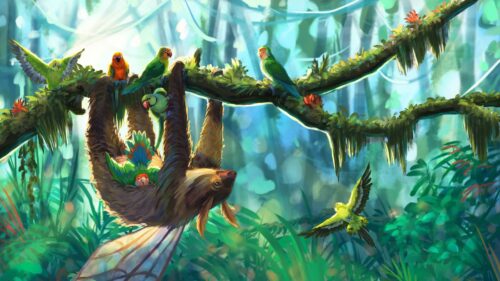 Sloth, Parrots, Art 4K Desktop Wallpapers Free Download