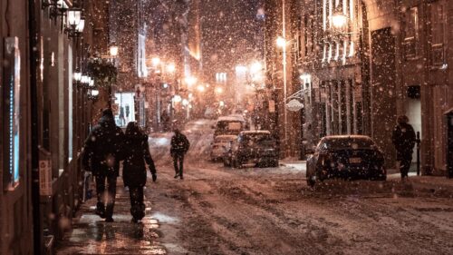 Snowfall, People, Street 4K Desktop Wallpapers Free Download
