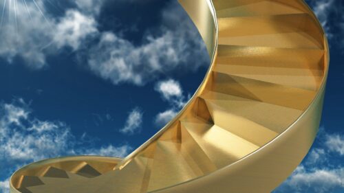Stairs, Spiral, Gold, Sky Wallpapers Free Download