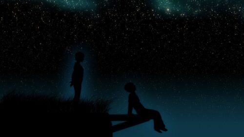 Starry, Sky, Children, Silhouettes Wallpapers Free Download