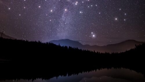 Starry, Sky, Trees, Mountains Wallpapers Free Download