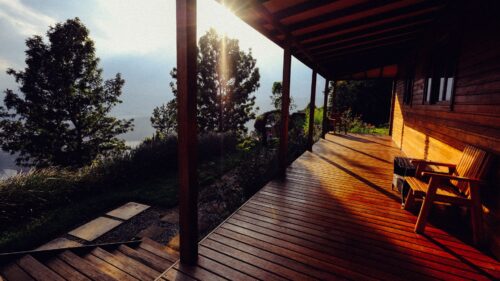 Terrace, Bench, Sunshine HD Wallpapers Free Download
