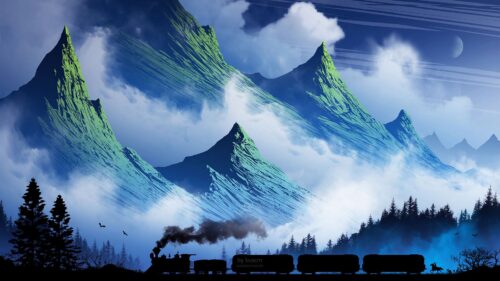 Train, Mountains, Art Wallpapers Free Download