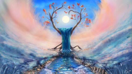 Tree, Waterfall, Sun Wallpapers Free Download