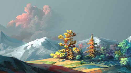 Trees, Mountains, Art Wallpapers Free Download