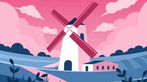 Windmill, Fields, Landscape HD Wallpapers Free Download