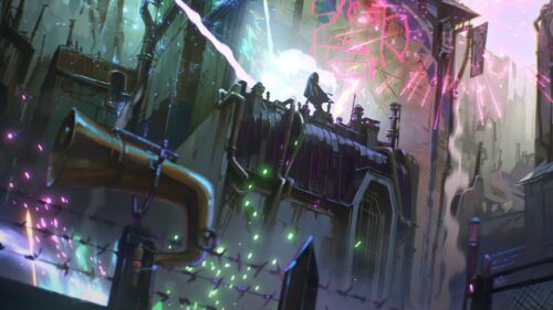 Arcane League of Legends Magical Cityscape and Jinx Aesthetic 4K Desktop Wallpaper