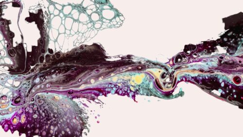 Abstract Fluid Paint Art with Purple and Teal Swirls 4K Wallpaper