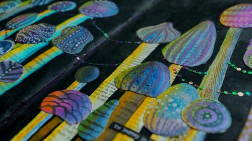 Artistic Painted Mushroom Forest Collage 4K Desktop Wallpaper