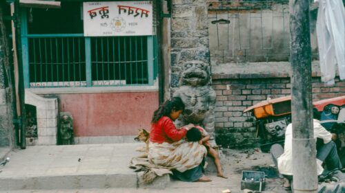 Asian Mother and Child Street Life in Kathmandu 4K Desktop Wallpaper