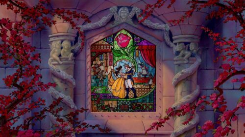 Enchanted Rose and Magical Castle Beauty and the Beast 4K Desktop Wallpaper