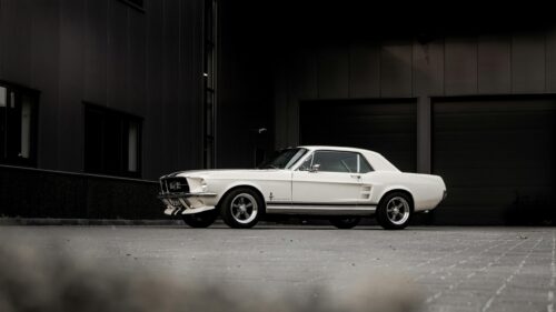White 1967 Ford Mustang Hardtop Coupe Classic Car 4K Wallpaper