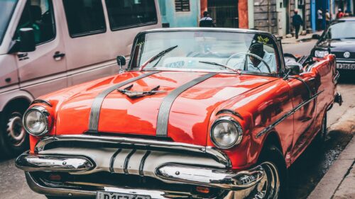 Classic Red Vintage Convertible Taxi in Havana Cuba Desktop Wallpaper