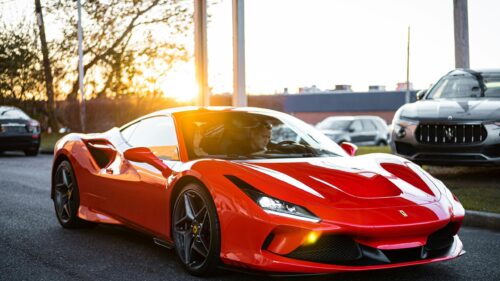 Red Ferrari F8 Tributo Supercar at Sunset 4K Desktop Wallpaper