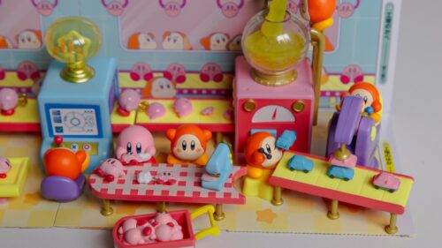 Cute Kirby and Waddle Dee Toy Factory Scene 4K Desktop Wallpaper