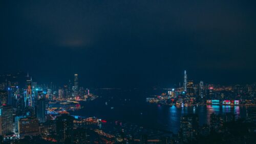 Breathtaking Night View of Hong Kong Harbor Cityscape 4K Desktop Wallpaper