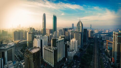 Shenzhen Skyline Sunset Panoramic City View 4K Wallpaper