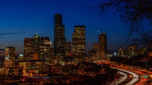 Seattle Skyline Cityscape at Night 4K Desktop Wallpaper