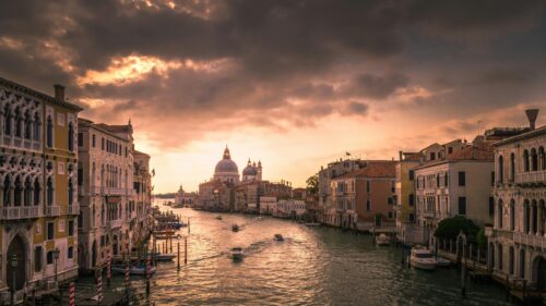 Venice Grand Canal Sunset Architecture 4K Desktop Wallpaper