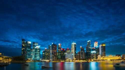 Singapore Skyline at Night Blue Hour Cityscape 4K Wallpaper