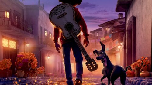 Vibrant Pixar Coco Movie Characters and Land of the Dead Floral Aesthetic 4K Desktop Wallpaper