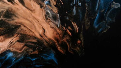Abstract Copper and Blue Fluid Marble Art 4K Desktop Wallpaper