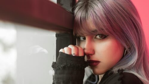 Stunning Young Woman with Pastel Purple Hair Aesthetic 4K Wallpaper