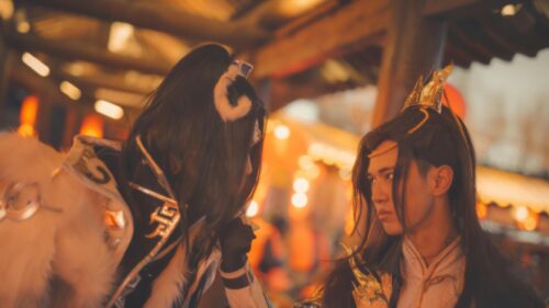 Fantasy Cosplay Warriors Intense Stare 4K Desktop Wallpaper