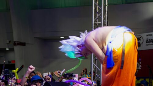 Super Saiyan Goku Cosplayer Performing Live 4K Wallpaper