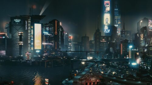Cyberpunk 2077 Night City Neon Skyline 4K Gaming Wallpaper for Desktop PC
