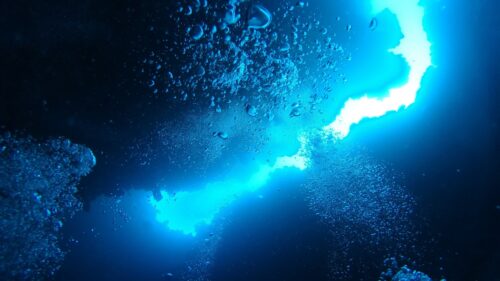 Mysterious Deep Ocean Abyss with Bioluminescent Glow 4K Desktop Wallpaper
