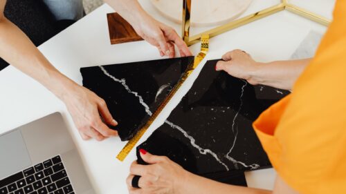Interior Design Project Marble Samples Workspace 4K Wallpaper