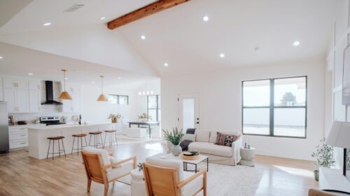 Bright Modern Open Concept Living Room and Kitchen Desktop Wallpaper