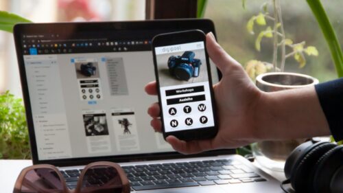 Creative Designer Workspace with Smartphone and Laptop 4K Wallpaper