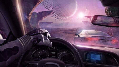 POV View from Behind the Steering Wheel Learning to Drive Concept High Resolution PC Wallpaper