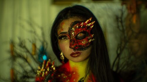 Mystical Fantasy Demon Queen with Red Gold Makeup 4K Wallpaper