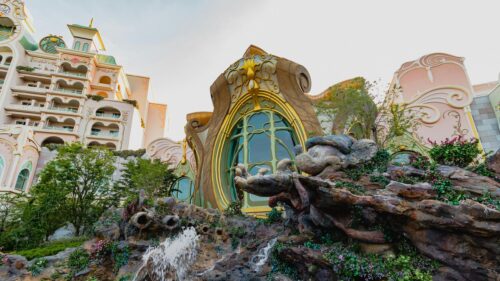 Enchanting Fairy Tale Castle Garden and Fountain 4K Wallpaper