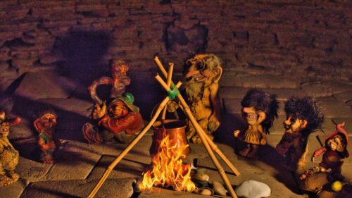 Fantasy Troll Campfire Gathering 4K Desktop Wallpaper