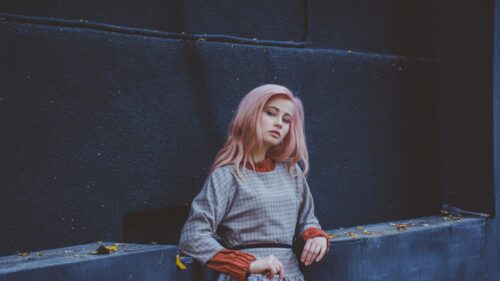 Aesthetic Portrait of a Girl with Pink Hair Desktop Wallpaper