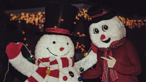 Funny Christmas Snowman Duo Festive Holiday Lights 4K Wallpaper