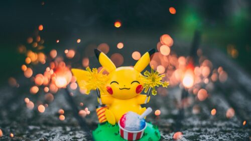 Cute Pikachu with Sparklers and Shaved Ice 4K Wallpaper