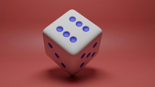Minimalist Floating White Dice on Red Background 4K Wallpaper