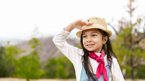 Cute Little Girl Wearing Straw Hat Looking Into Distance 4K Wallpaper