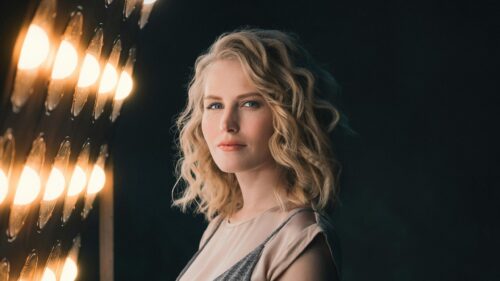Stunning Blonde Woman in Cinematic Portrait Lighting Desktop Wallpaper