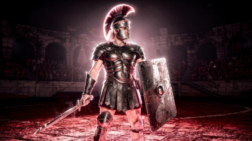 Epic Ancient Roman Gladiator Standing in the Colosseum Arena 4K Desktop Wallpaper